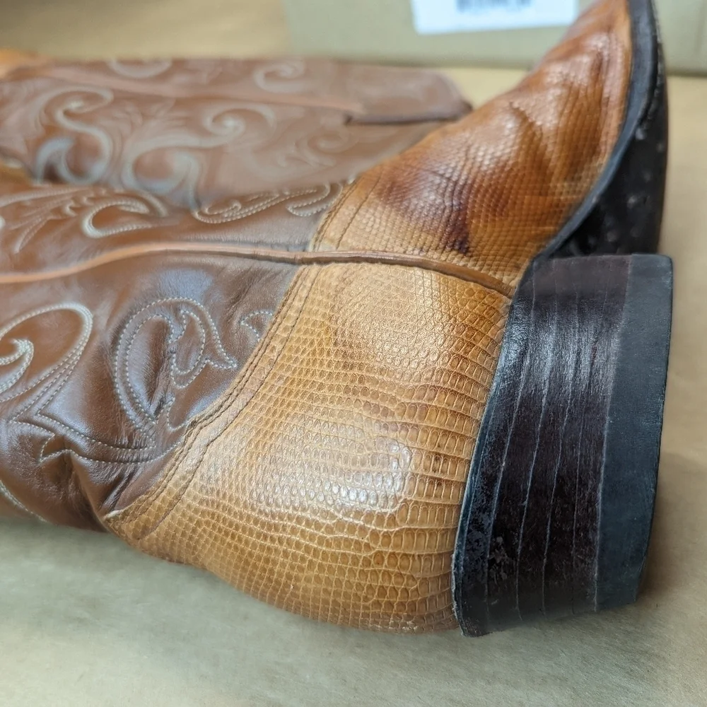 Tony Lama boots Black Label women's size 9.5B Exotic Genuine Brown Teju Lizard C